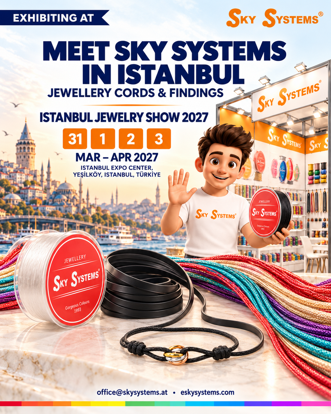 Sky Systems at Istanbul Jewelry Show 2027, jewelry cords and findings booth, Istanbul Expo Center