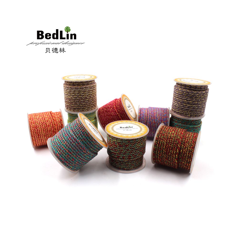 Bedlin High end 2 5mm Color Gold Hand Rubbed Cotton Thread Art Rope Non elastic Weaving Hand Rope DIY Hanging Rope B image 3