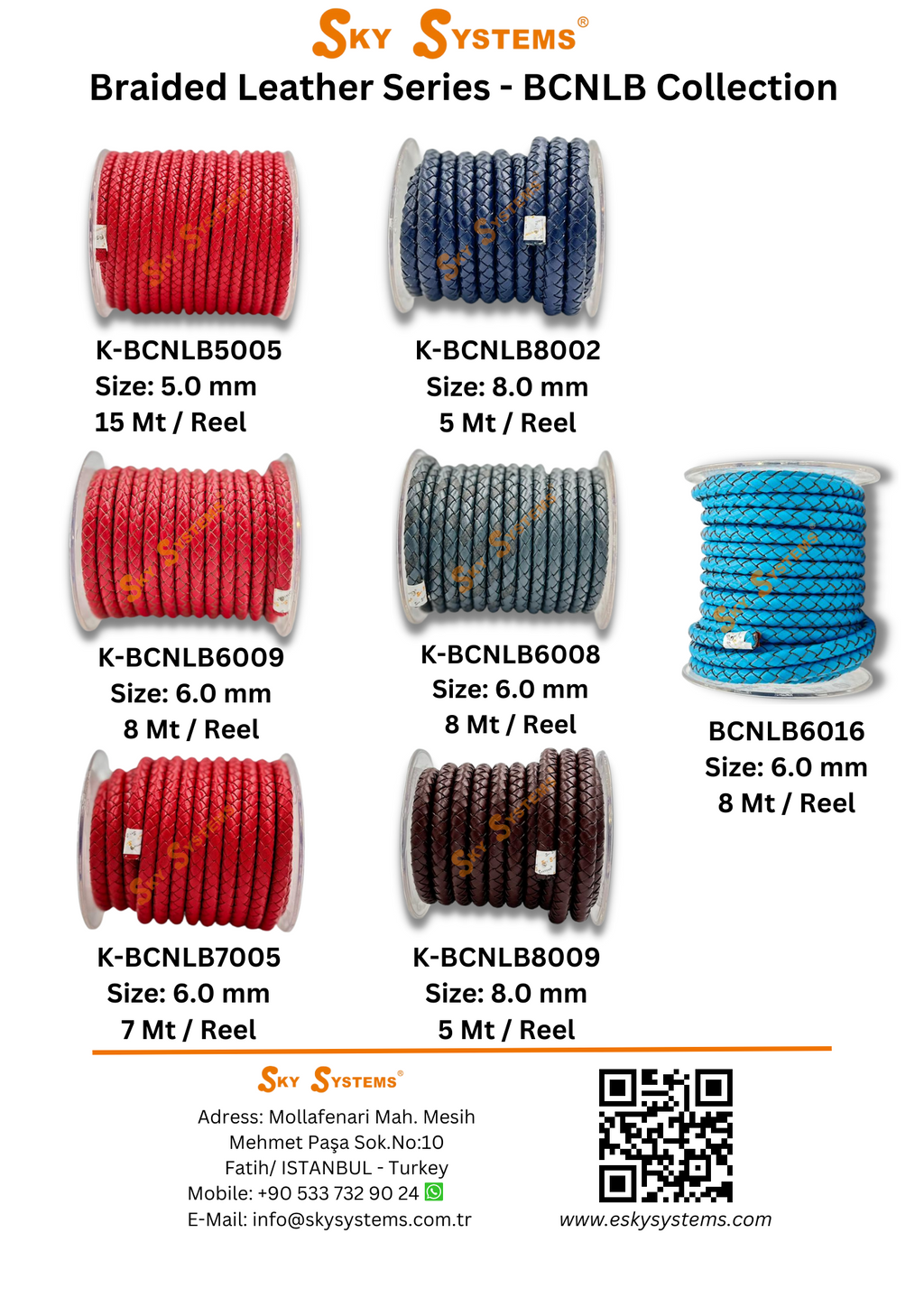 SKY Systems Braided Leather Cord | Premium Colors | 8Mt