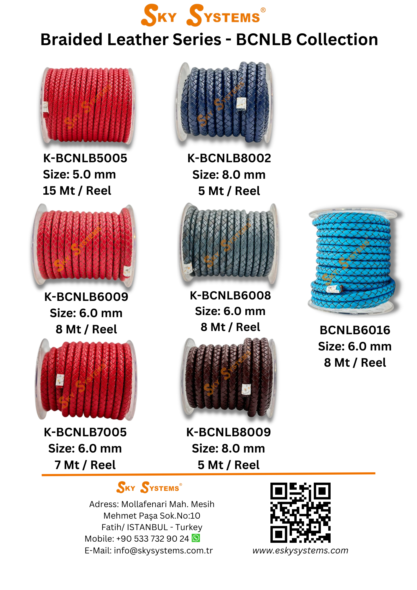 SKY Systems Braided Leather Cord | Premium Colors | 8Mt