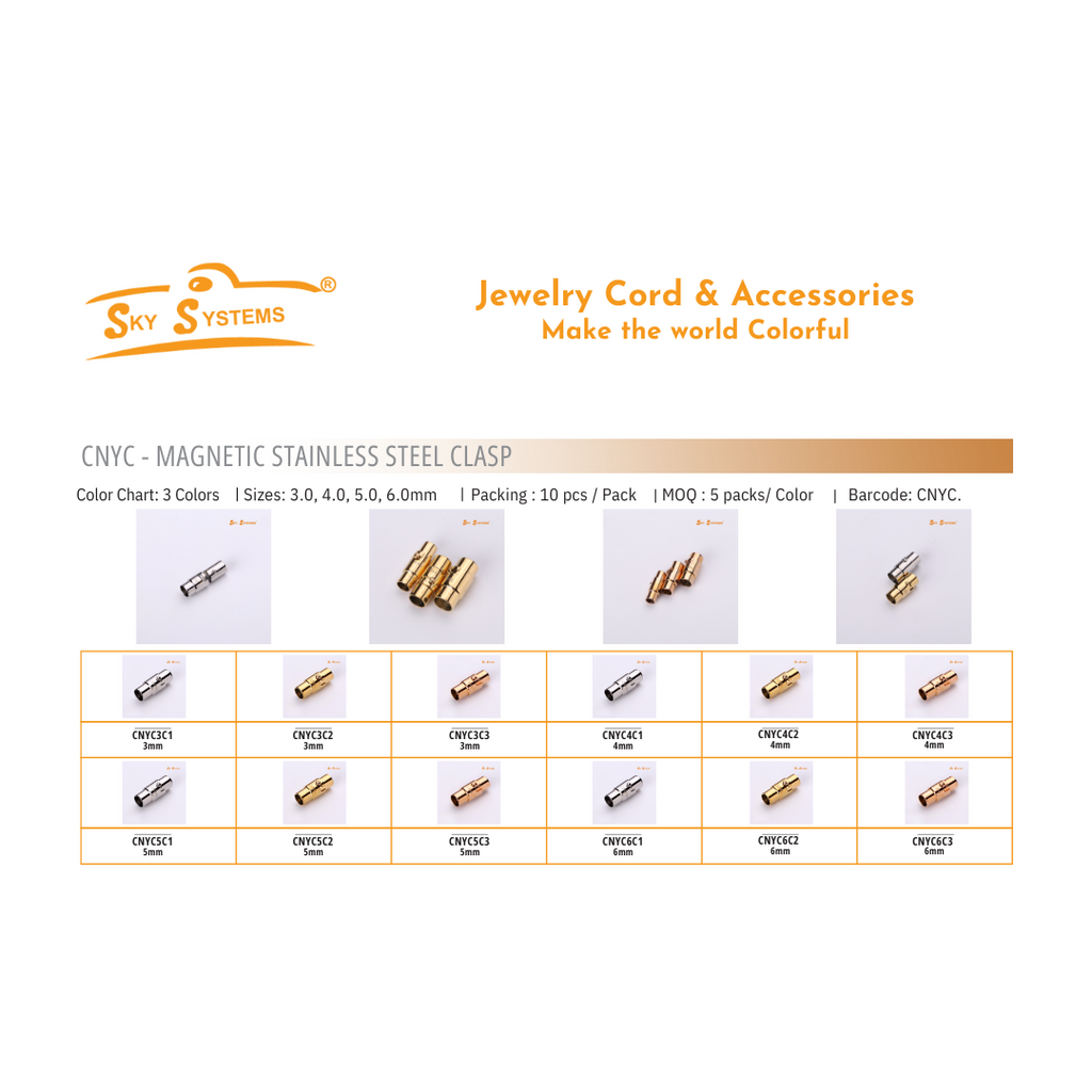 SKY Systems CNYC | Magnet Clasp | Stainless Steel | Gold Colour | 5MM