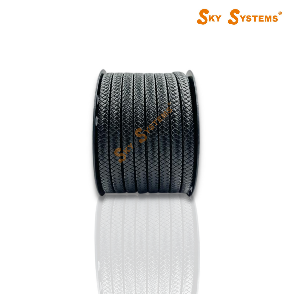 SKY Systems Braided Flat Leather Cord | Premium | Black | 5mm