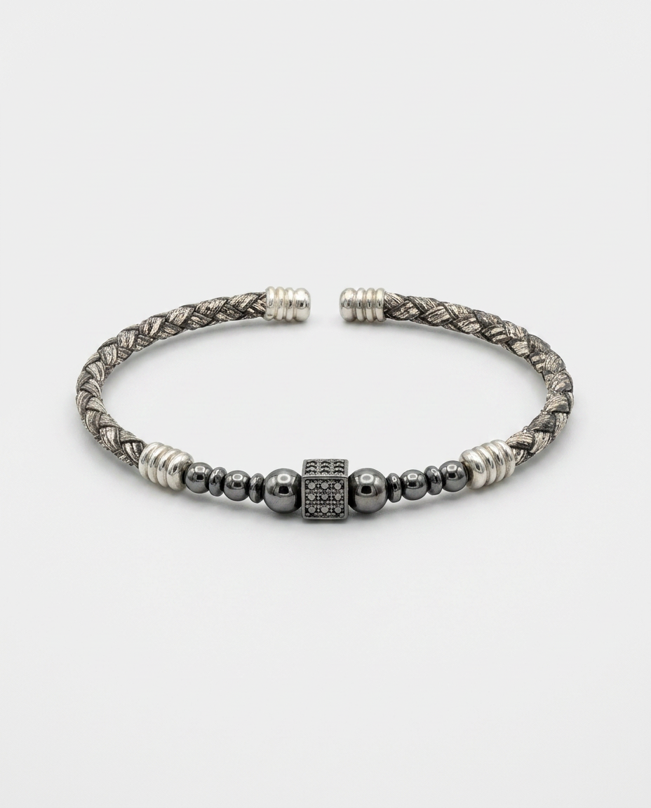 Zircon Stone Leather Bracelet — design M3 | Sky Systems Vienna