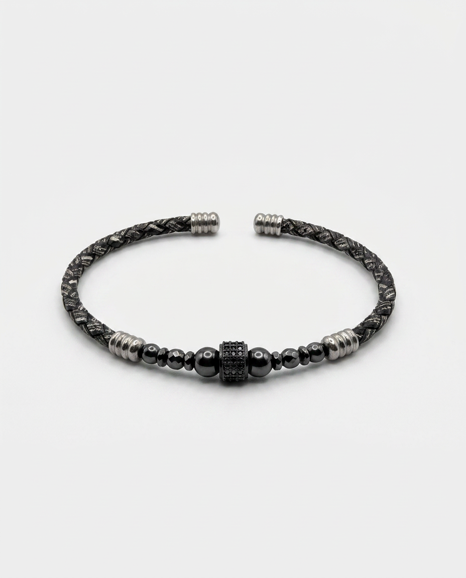 Zircon Stone Leather Bracelet — design M6 | Sky Systems Vienna