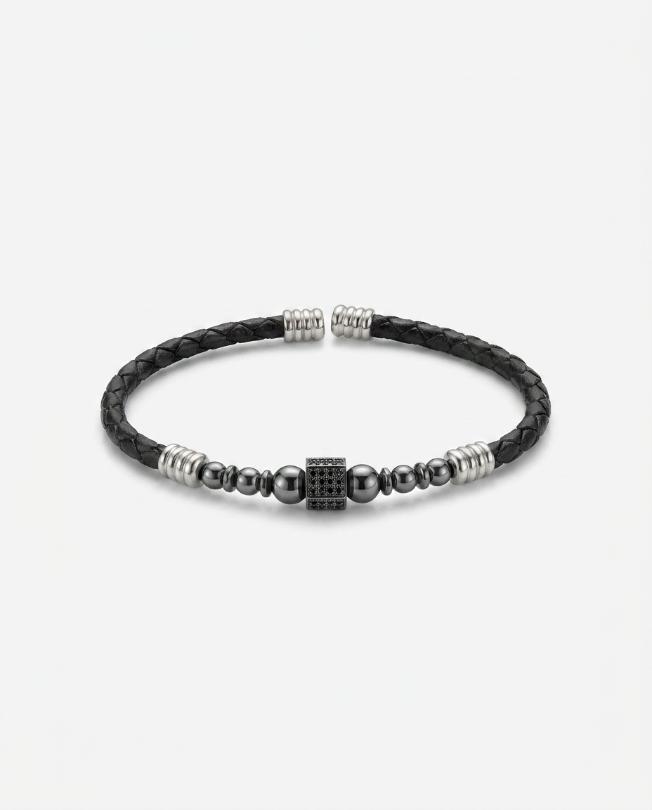 Zircon Stone Leather Bracelet — design M8 | Sky Systems Vienna